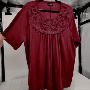Lane Bryant burgundy short sleeve blouse